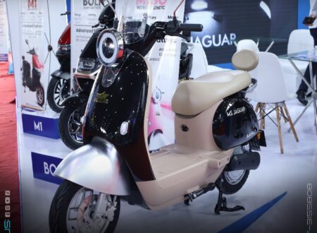 Close-up view of MS Jaguar M1 electric bike launched at EVS World 2025