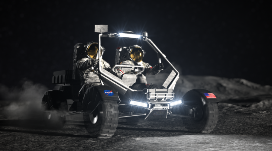 Prototype Lunar Terrain Vehicle undergoing tests at NASA’s Johnson Space Center for the 2026 Artemis mission