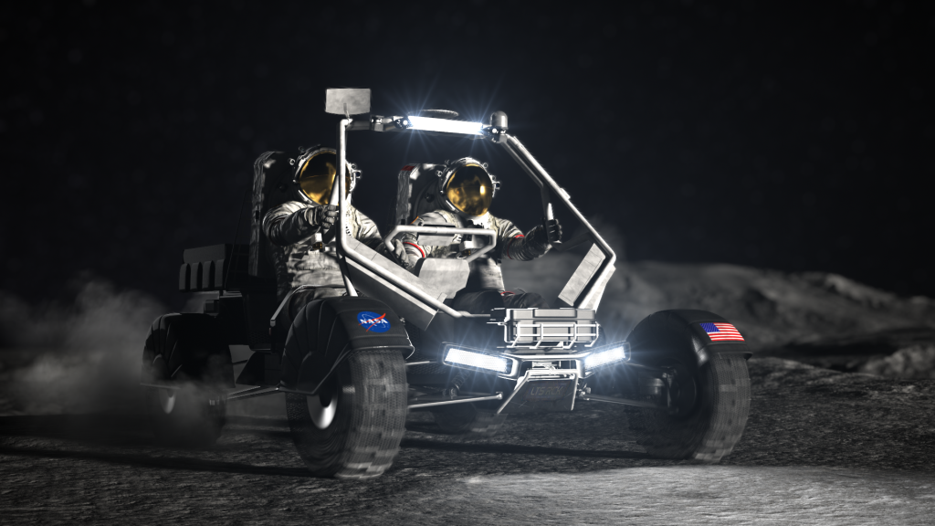 Prototype Lunar Terrain Vehicle undergoing tests at NASA’s Johnson Space Center for the 2026 Artemis mission