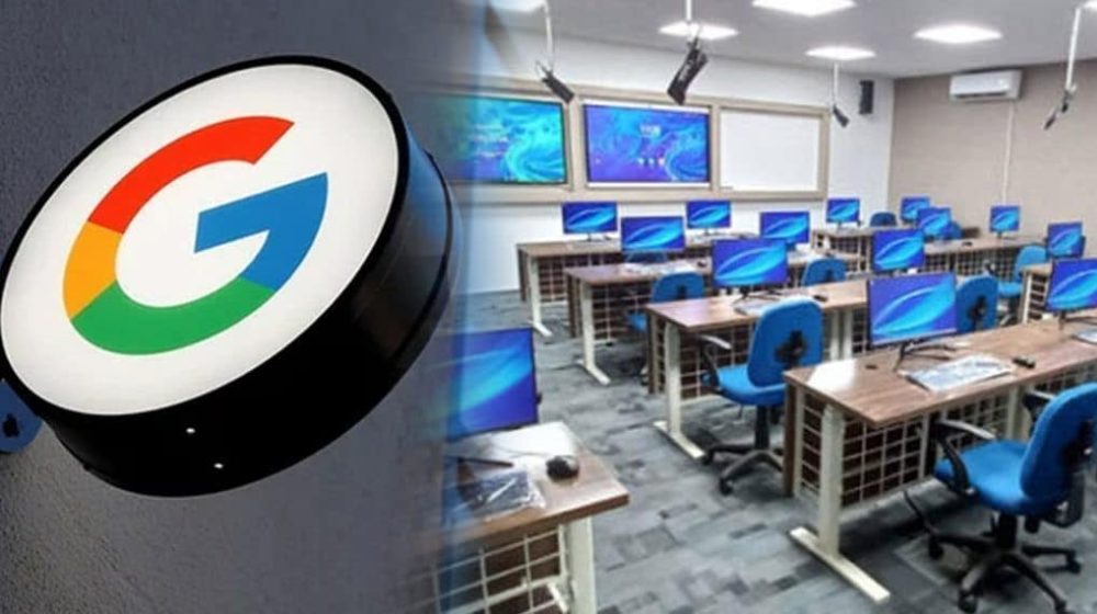 "Students in a government school in Punjab using smart classroom technology, including smart boards and digital learning tools.