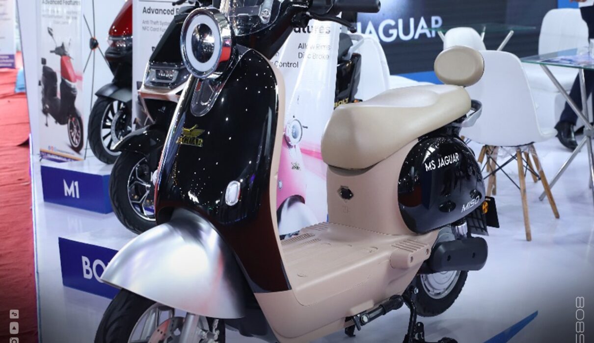 Close-up view of MS Jaguar M1 electric bike launched at EVS World 2025
