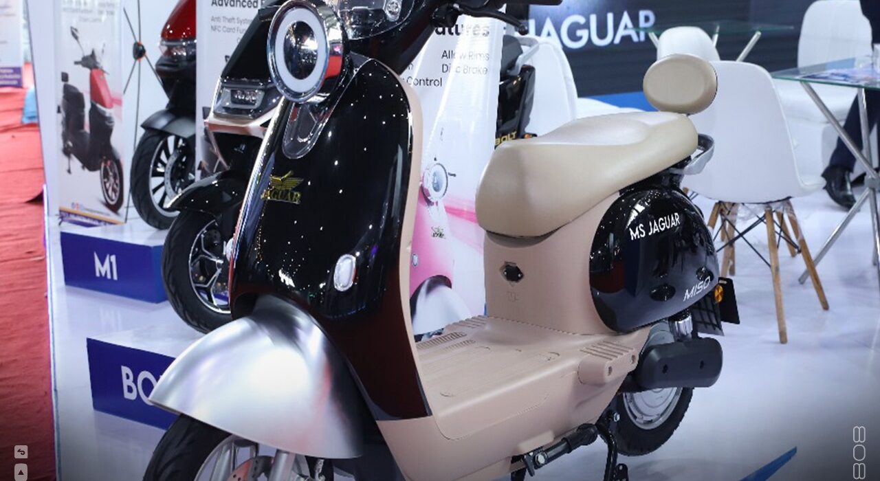 Close-up view of MS Jaguar M1 electric bike launched at EVS World 2025